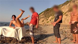 MILF Public Gangbang Fucked by Strangers on Beach